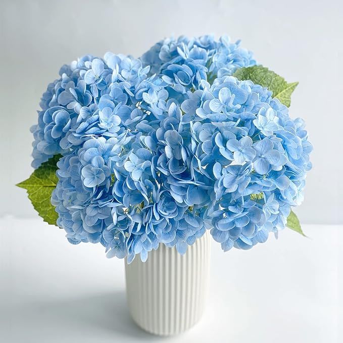 YalzoneMet 3pcs 21'' Artificial Gradient Blue Hydrangea Flower Lifelike Real Touch Faux Long Stem... | Amazon (US)