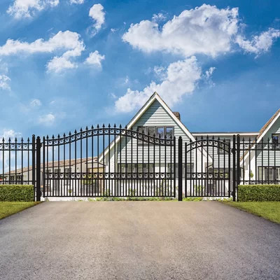 6 ft. H London Steel Single Swing Driveway Gate with Pedestrian Gate | Wayfair North America