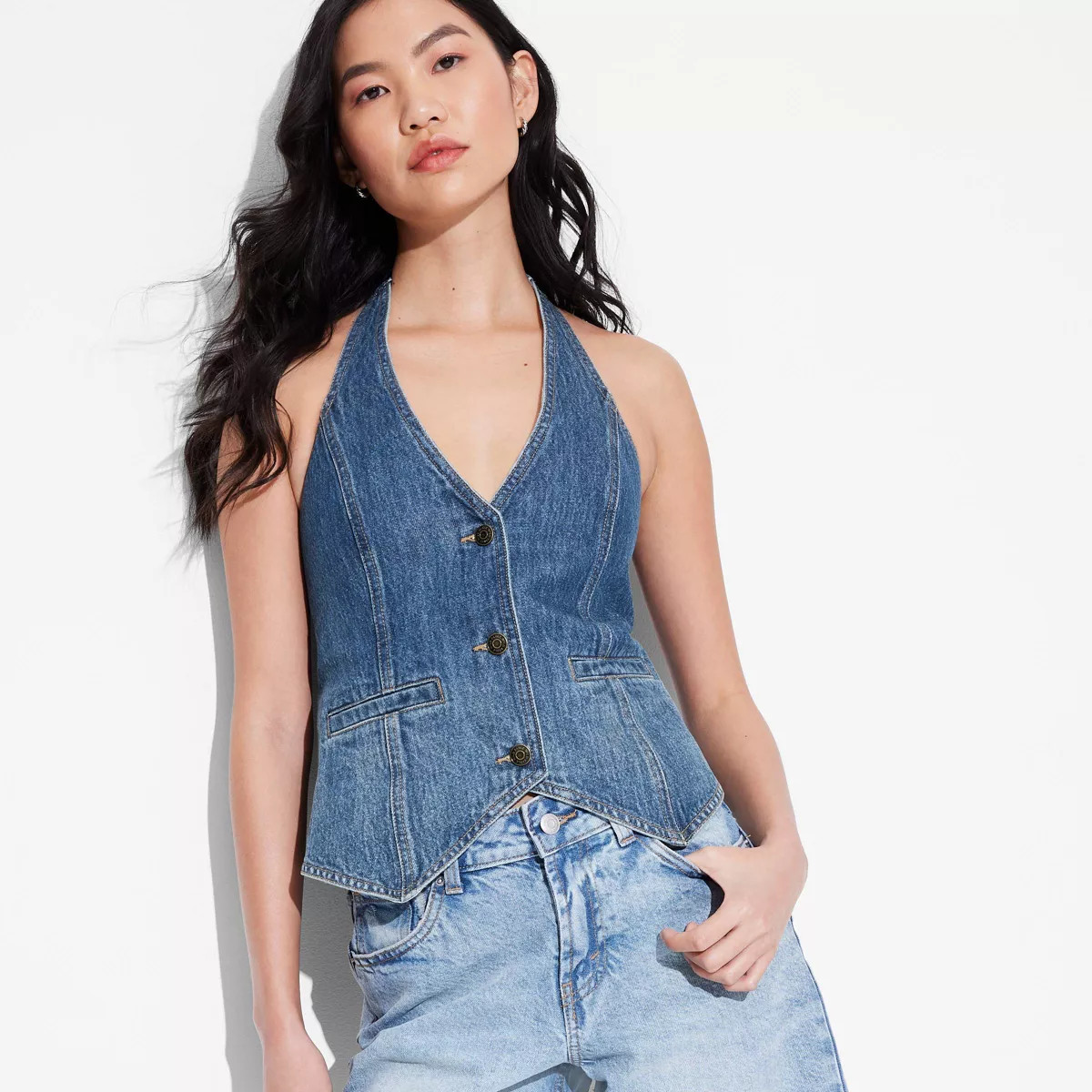 Women's Open-Back Halter Denim Vest - Wild Fable™ | Target