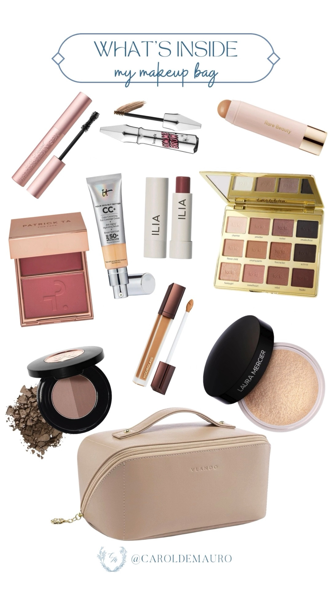 A lot of you have been asking me about my go-to makeup routine! So here's what's inside my makeup bag that are my everyday favorites: ILIA lipstick, Laura Mercier powder, Patrick Ta powder blush, Rare Beauty highlighter, IT cosmetics CC foundation, and many more!

grwm, everyday look, glowy skin, beauty blogger, luxe makeup, makeup essentials, makeup organization, vanity collection

#LTKBeauty #LTKSeasonal #LTKFindsUnder50