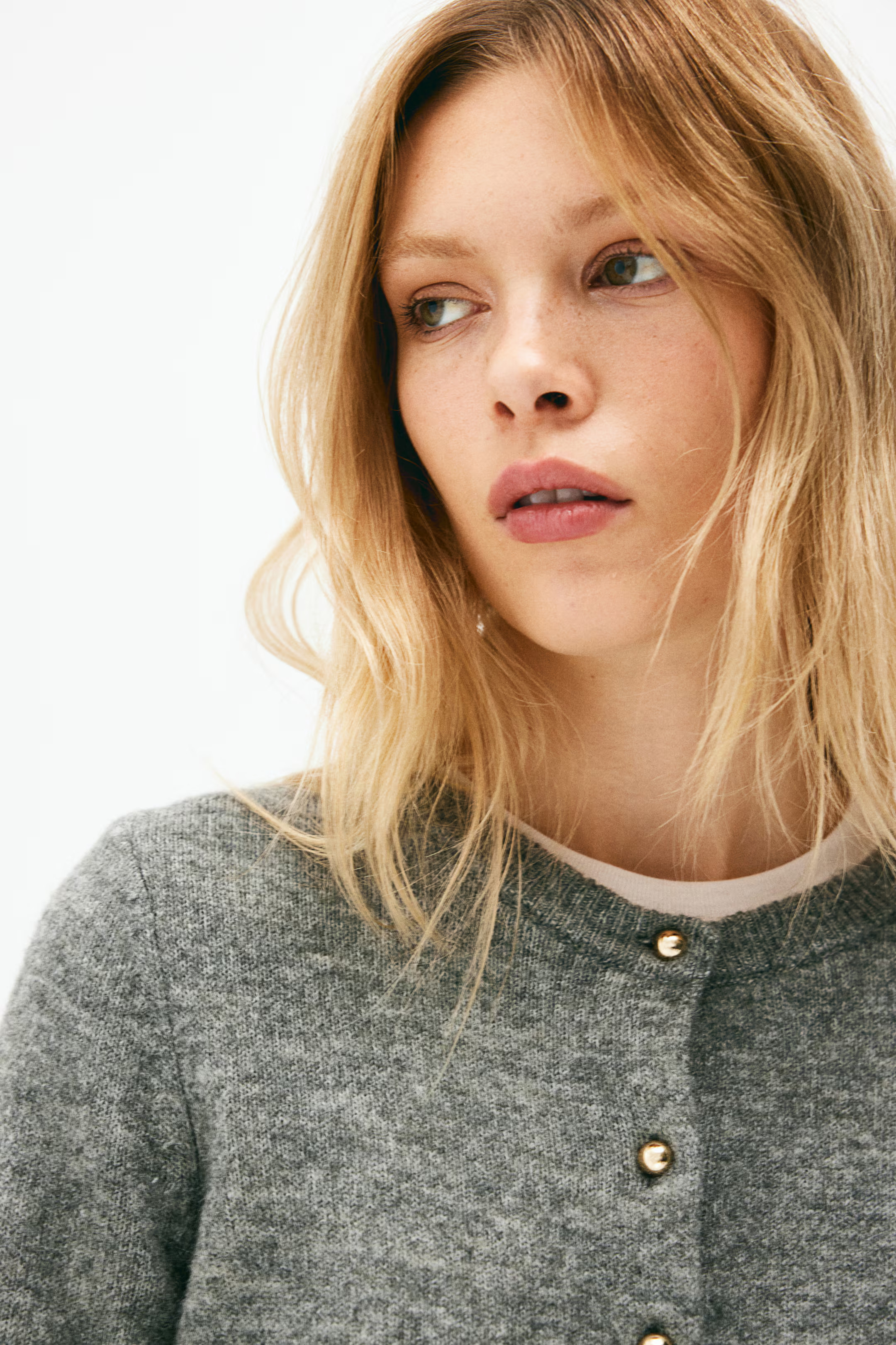 Knitted cardigan - Round neck - Short sleeve - Grey marl - Ladies | H&M GB | H&M (UK, MY, IN, SG, PH, TW, HK)