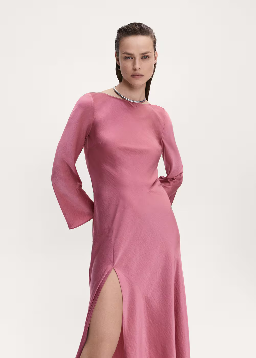 Side-slit satin dress -  Women | Mango United Kingdom | MANGO (UK)