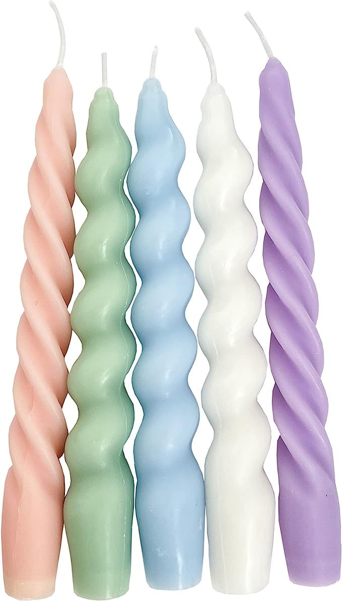 Set of 5 Pastel Color Aesthetic Taper Candles Swirl Wavy Design Pinterest Style 90s and Y2K Home ... | Amazon (US)