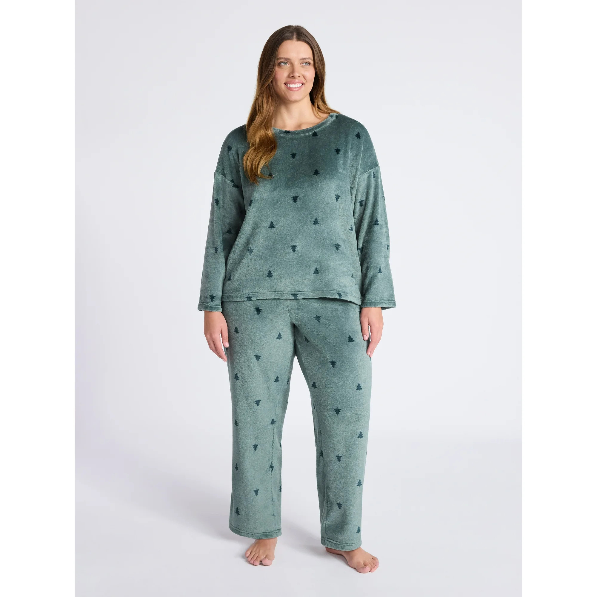 Joyspun Women's Folded Giftable Plush Long Sleeve Top and Pants Pajamas Set, 2-Piece, Sizes S-3X | Walmart (US)
