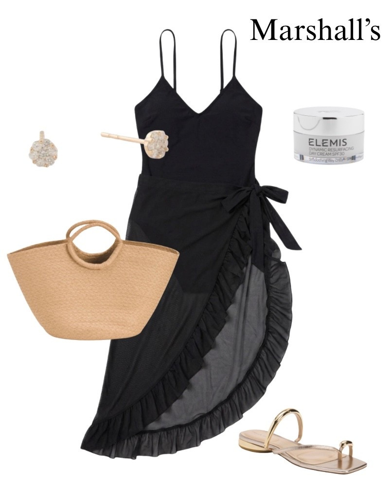 Beach look from Marshall’s, black one piece swimsuit, black skirt coverup, pool, resort, vacation, sandals, spf.

#LTKSaleAlert #LTKootd #LTKSwim