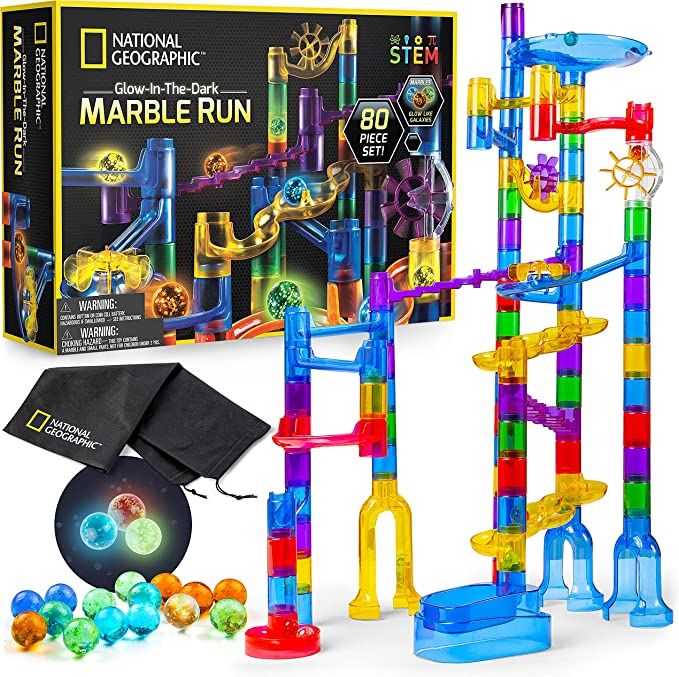 NATIONAL GEOGRAPHIC Glowing Marble Run – 80 Piece Construction Set with 15 Glow in the Dark Gla... | Amazon (US)