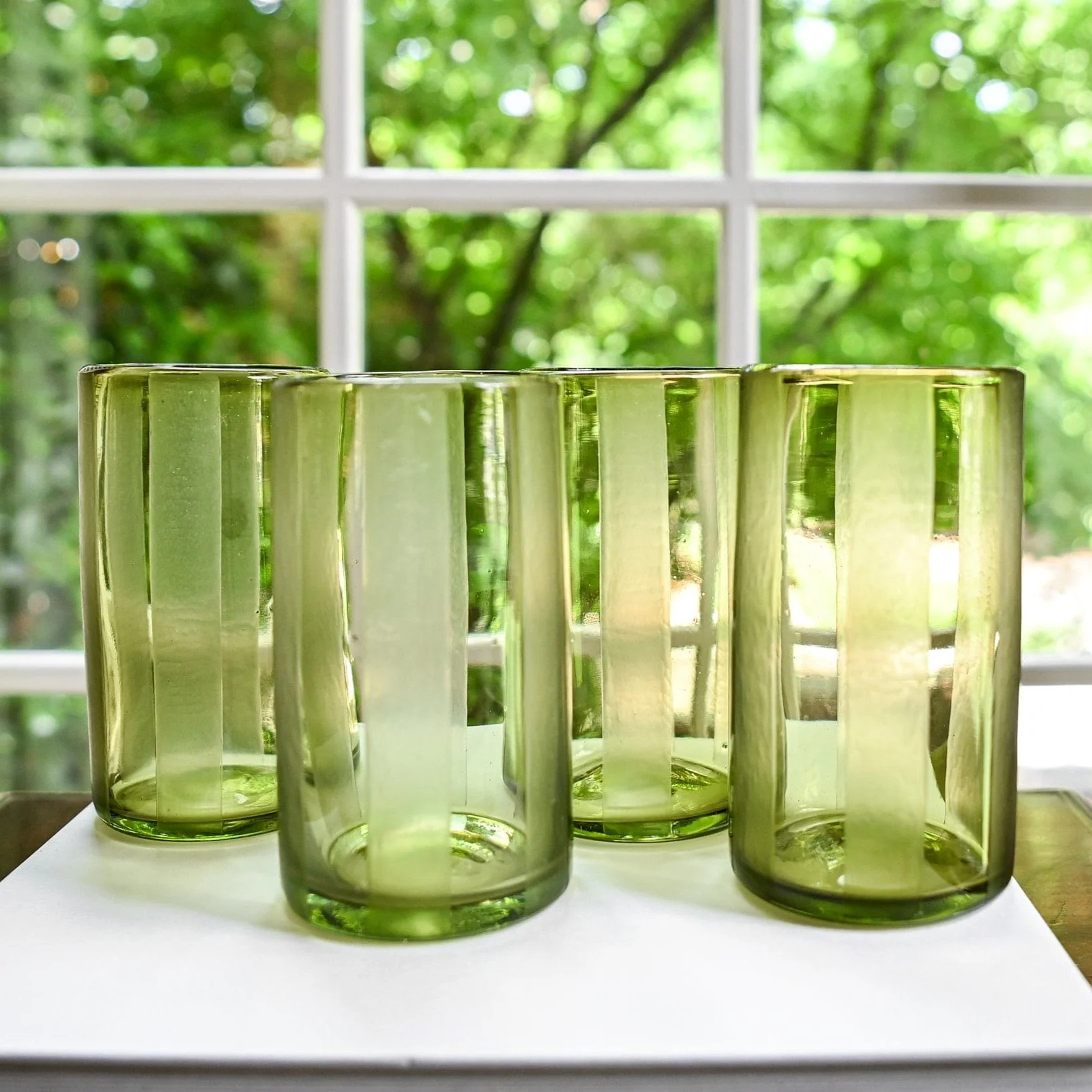 Cabana Stripe Water Glasses (Citron) | Half Past Seven