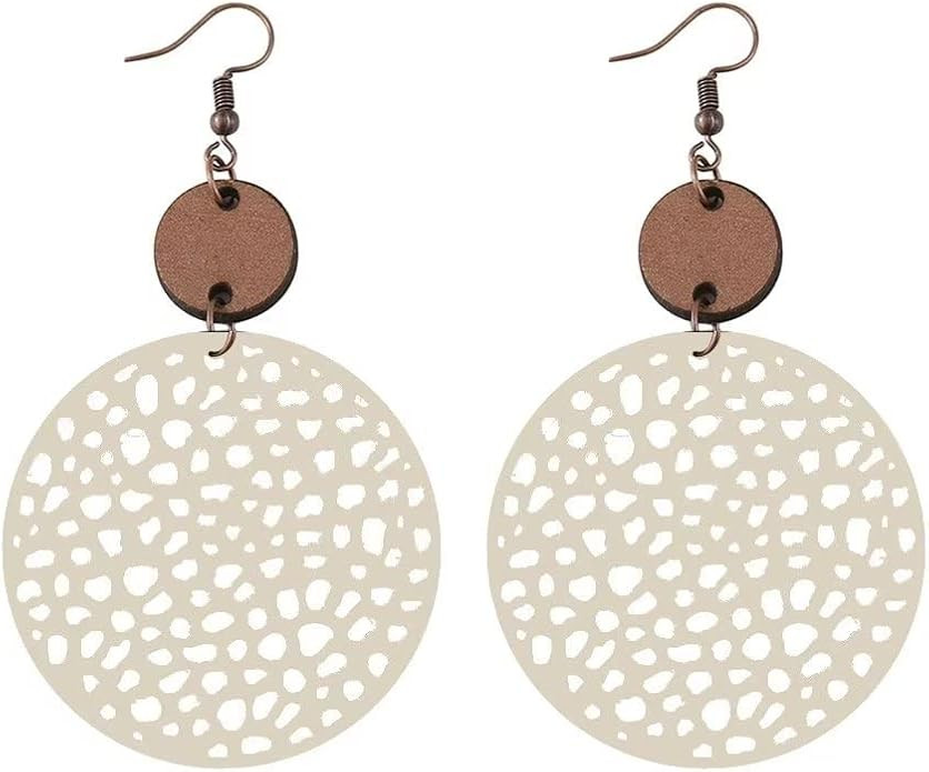 Wooden Round Geometric Earrings Retro Hollow Out Circle Earrings Big Lightweight Statement Jewelr... | Amazon (US)