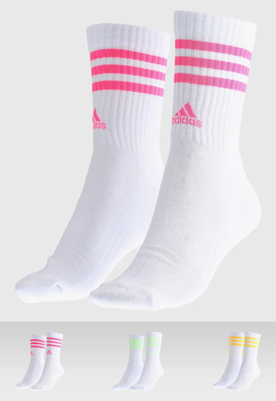 Kit 3pçs Meia Canelada adidas Performance Cano Alto 3 Stripes Branca | Dafiti (BR)