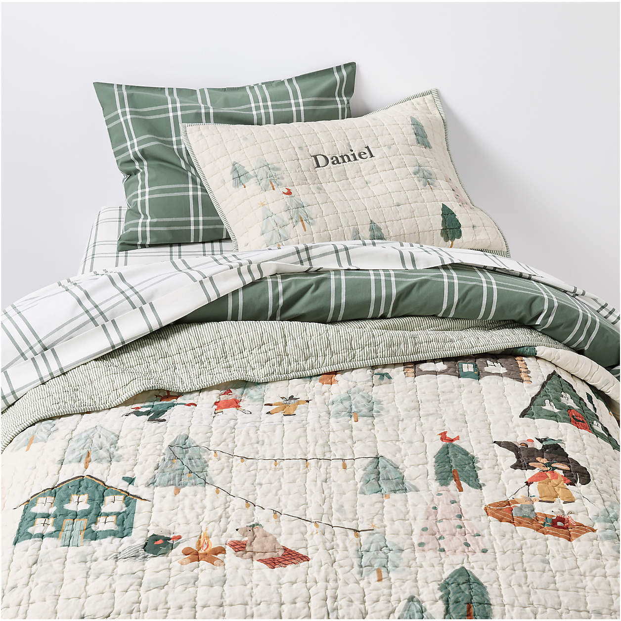 Winter Village Kantha Christmas Kids Twin Quilt | Crate & Kids | Crate & Barrel