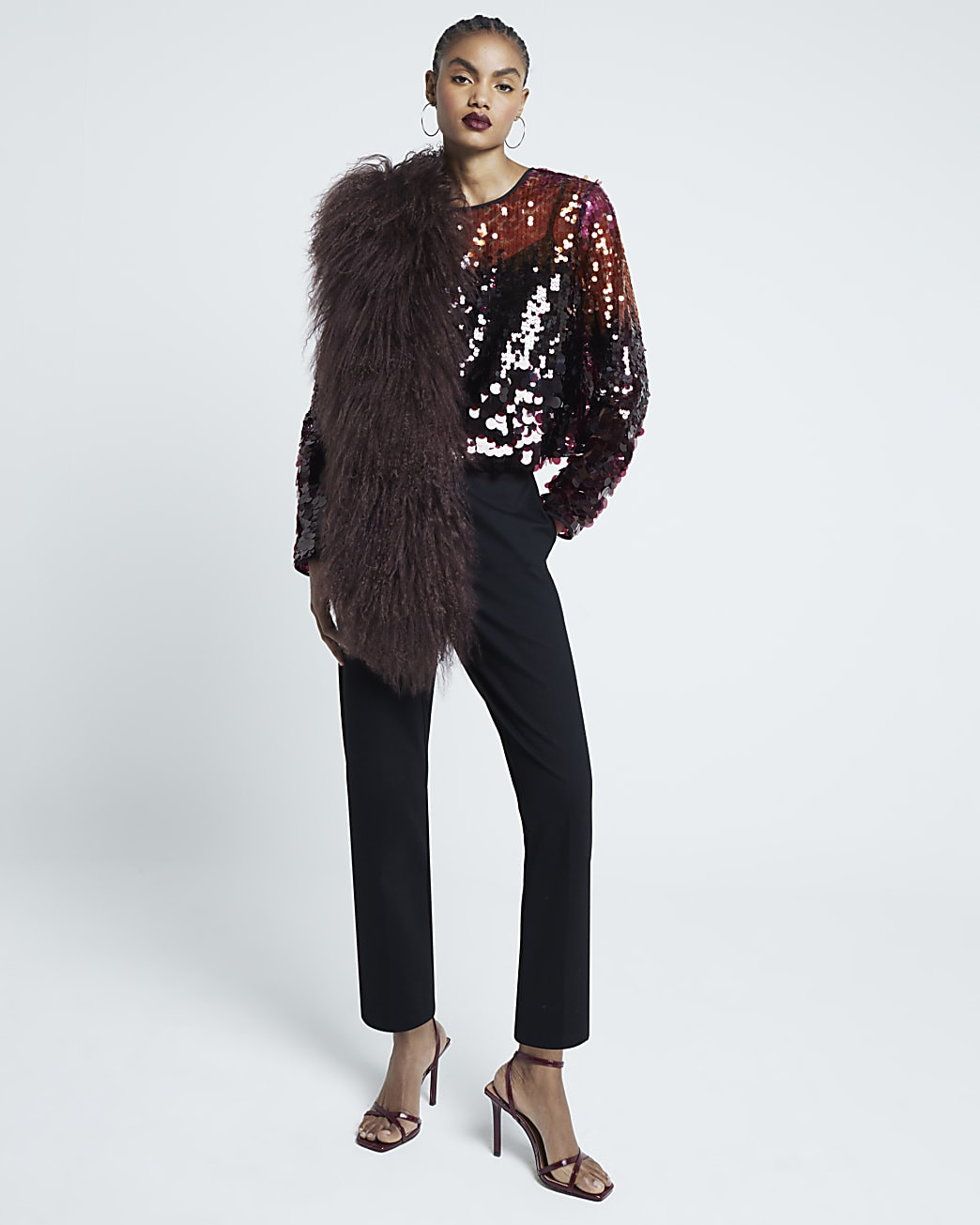 Red Long Sleeved Ombre Sequin Top | River Island UK & IE