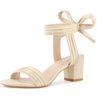 Perphy Women's Ankle Tie Pleated Lace Up Chunky Heels Sandals Beige 5.5 | Target
