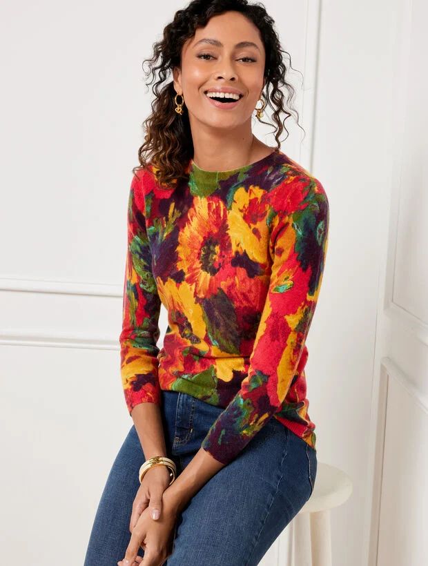 Audrey Cashmere Sweater - Brushed Floral | Talbots