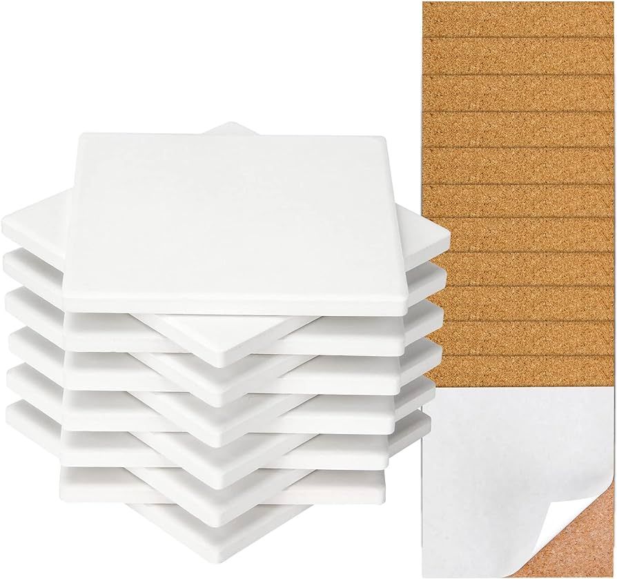 Ceramic Tile for Crafts Coasters,12 Pack White Ceramic Tiles Unglazed 4x4 with Cork Backing Pads,... | Amazon (US)