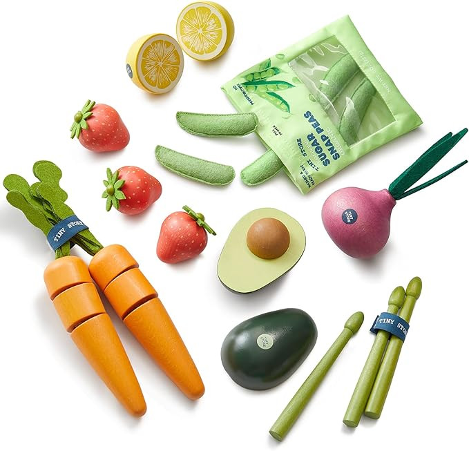 Tiny Land Organic Wooden Vegetable & Fruit Play Set – 7PCS Pretend Food for Kids, Montessori Ki... | Amazon (US)