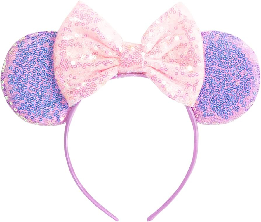 CHuangQi Mouse Ears Headbands with Shiny Bow, Double-sided Sequins Glitter Hair Band, for Birthda... | Amazon (US)