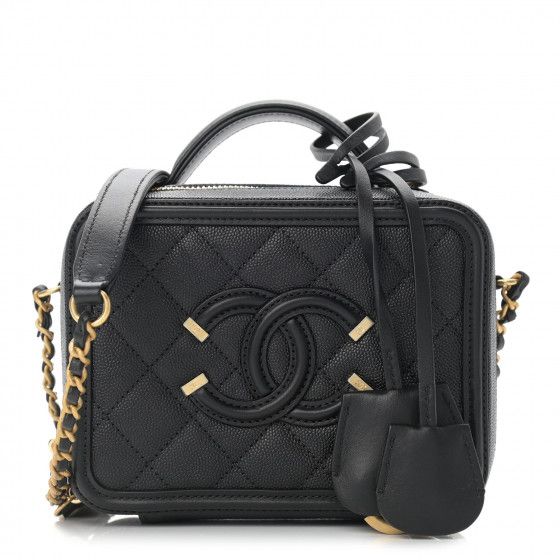 CHANEL

Caviar Quilted Small CC Filigree Vanity Case Black | Fashionphile