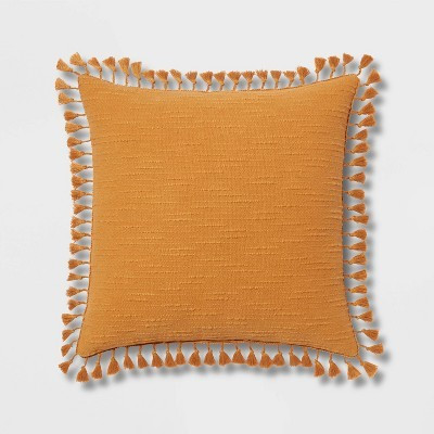 Euro Textured Slub Tassel Decorative Throw Pillow Dark Gold - Threshold™: Cotton Dobby, Indoor Square Accent Pillow | Target