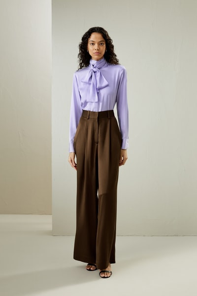 LILYSILK Bow Tie Silk Shirt Purple Mulberry Silk Versatile Turtleneck Tops S | LILYSILK