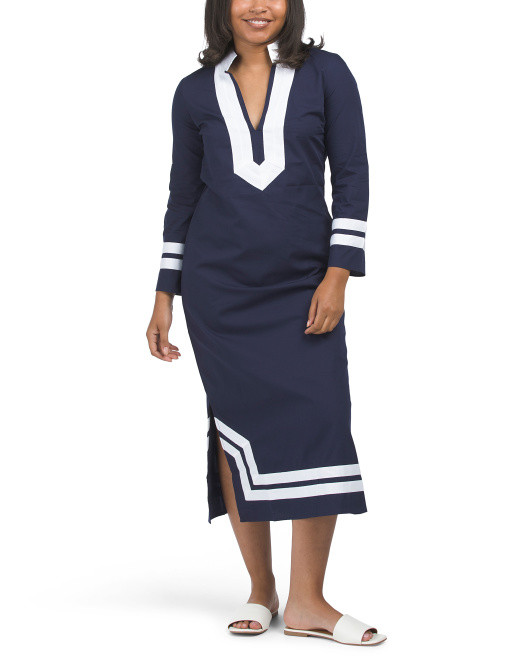 Long Sleeve Maxi Caftan Dress With Border | TJ Maxx