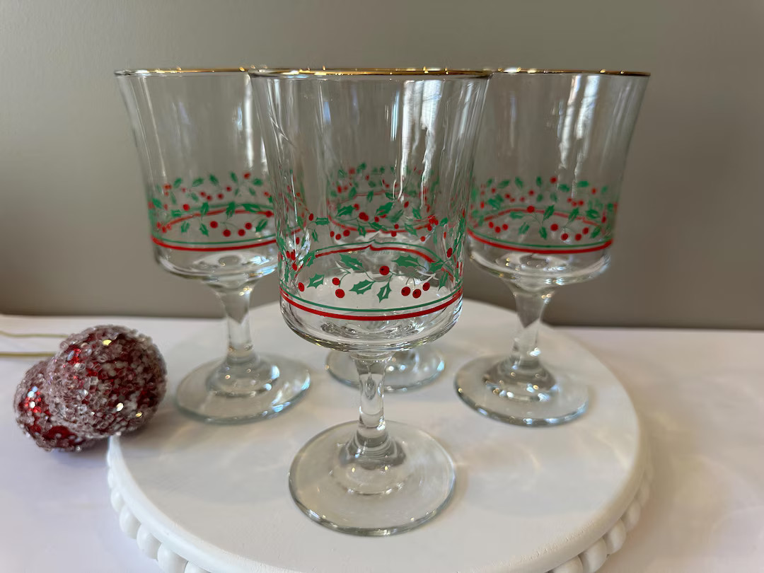 Arby's Glassware - 1986 - Christmas Collection - Water Goblet - Gold Trim - Set of 4 - TWO Sets A... | Etsy (US)