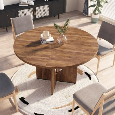 47" Circle Pedestal Dining Table for 4-6 People, Adjustable Feet – Modern Farmhouse Round Kitchen Table for Dining Room, Brown | Target