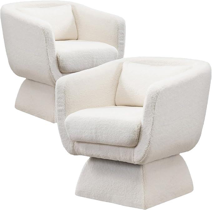 Swivel Barrel Chair Set of 2,Modern Round Boucle Fabric Accent Arm Chairs with Pillow,Upholstered... | Amazon (US)
