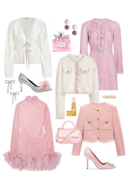 Bow dress feather dresses pink lady jacket NYE outfits New Year’s Eve pink chanrl bag 

#LTKsalealert #LTKfindsunder50 #LTKHoliday