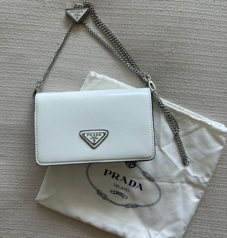 Prada Mini Triangle Chain Wallet in White