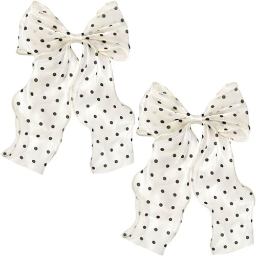 2Pcs Large Hair Bow Clips, Silk Yarn Ribbon Bow Hair Barrette for Women, Elegant Long Tail Bowkno... | Amazon (US)