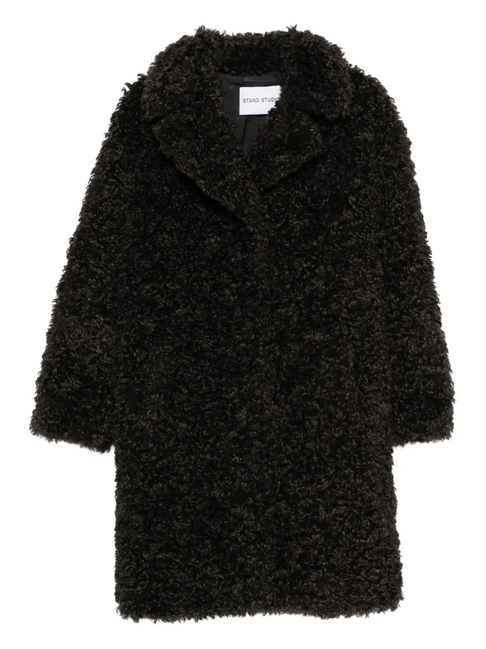 STAND STUDIO notched-collar faux-fur coat - Black | Farfetch Global
