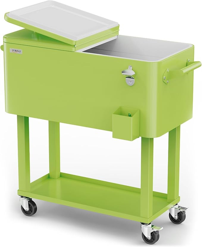 VINGLI 80 Quart Rolling Ice Chest, Portable Patio Party Bar Drink Cooler Cart, with Shelf, Bevera... | Amazon (US)