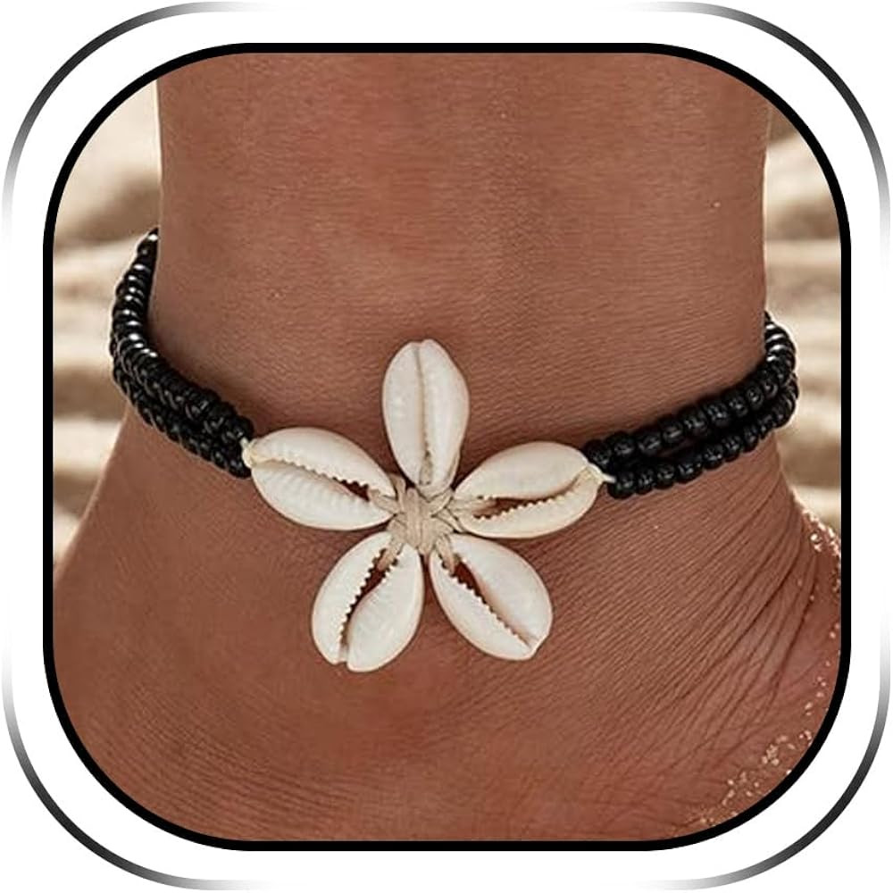 Shell Anklets for Women Shell Beach Jewelry Accessories White Pink Black Flower Ankle Bracelet Su... | Amazon (US)