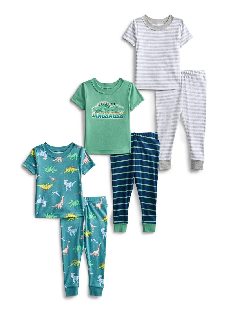 Wonder Nation Toddler Boys or Girls Cotton Snug Fit Short Sleeve Pajama Top and Pants Set, 6-Piec... | Walmart (US)