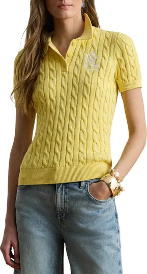 Lauren Ralph Lauren Natrissa Cable Stitch Cotton Polo Sweater | Nordstrom | Nordstrom