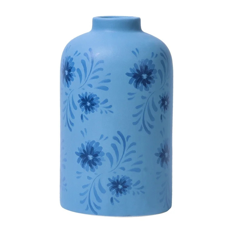 Mainstays By Becky G. & Alejandra Tall 7.6" Blue Flower Decorative Ceramic Vase | Walmart (US)