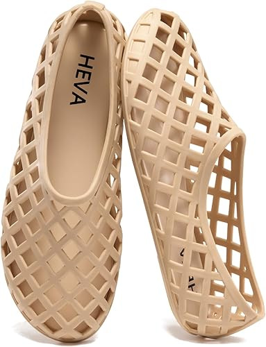 HEVA Women's Jelly Mesh Flats Breathable Clear Hollow Shoes Summer Beach Jellies Ballet Sandals | Amazon (US)