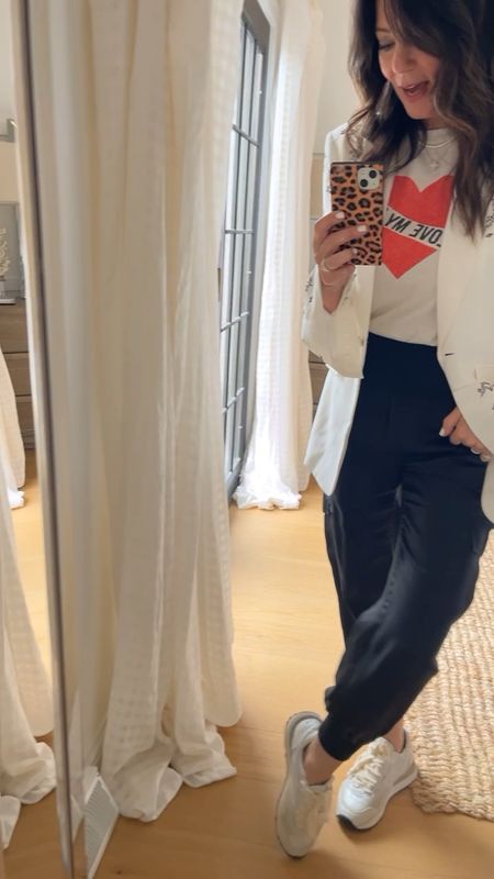 mother’s day t shirt elevated with a blazer look 
ootd 
what to wear 

#LTKstyletip #LTKworkwear #LTKtravel