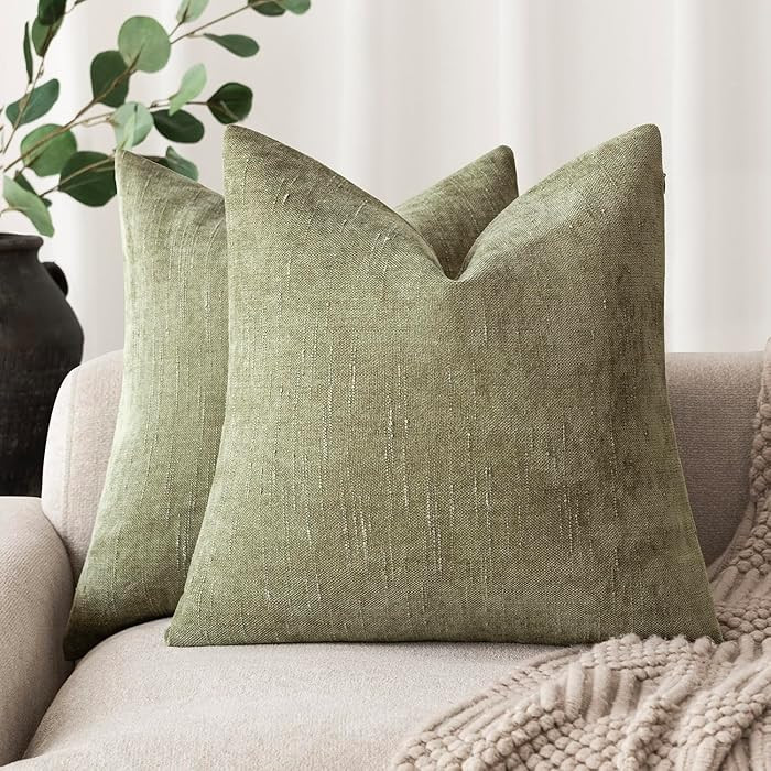 Foindtower Pack of 2 Soft Textured Chenille Throw Decorative Pillow Covers Square Accent Solid Cu... | Amazon (US)