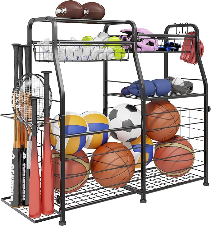 Garage Sports Equipment Organizer, Ball Storage Rack, Garage Organizer System, Indoor/Outdoor Spo... | Amazon (US)