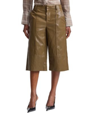 Avec Les Filles Women's Wide-Leg Low-Rise Faux Leather Shorts - Deep Moss | Macy's