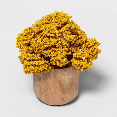 8.5" x 6" Artificial Sedum Arrangement in Wooden Pot Yellow/Natural - Threshold™ | Target