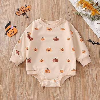 Halloween Baby Girl Boy Clothes Pumpkin Romper Sweatshirt Onesie Long Sleeve Bodysuit Top Fall Wi... | Amazon (US)