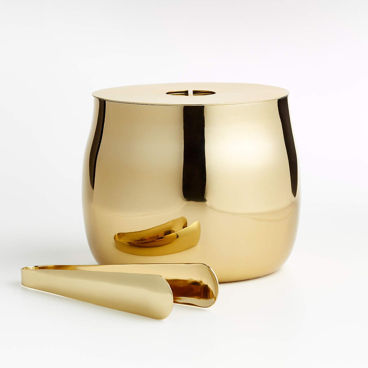 Calder Brass Ice Bucket with Tongs + Reviews | Crate & Barrel | Crate & Barrel