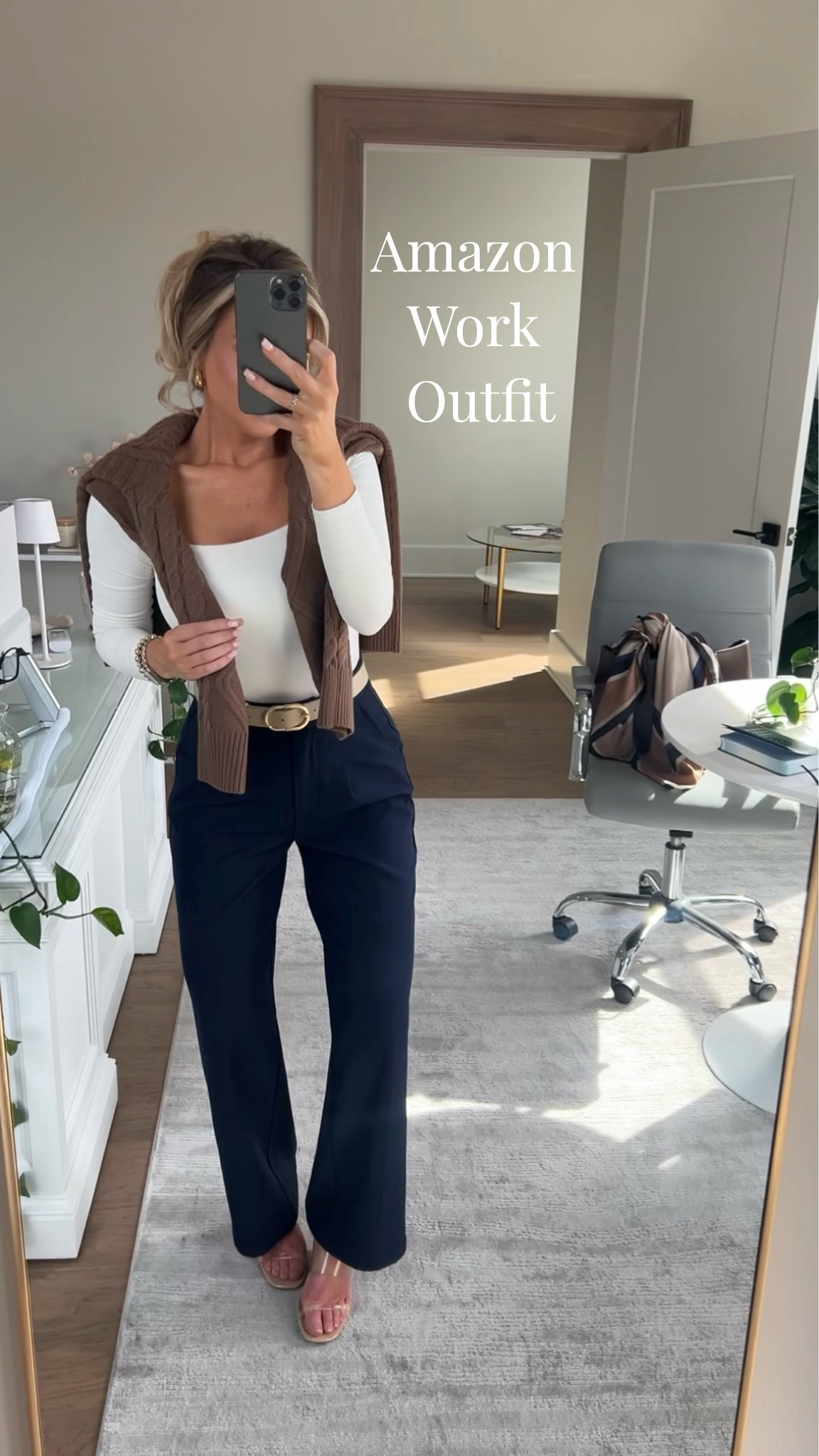 Loving brown and navy together recently! These are my go to wide leg pants for work! Entire outfit from Amazon! 

Wearing size XS!

#LTKootd #LTKWorkwear