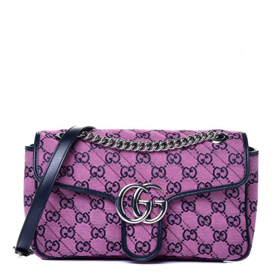 GUCCI Monogram Multicolor Matelasse Diagonal Small GG Marmont Shoulder Bag Pink Blue | Fashionphile