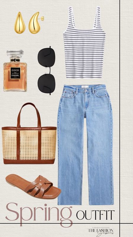 Spring Outfit | Striped Tank | Denim Jeans | Brown Sandals | Woven Bag | 

#LTKstyletip #LTKshoecrush #LTKSeasonal