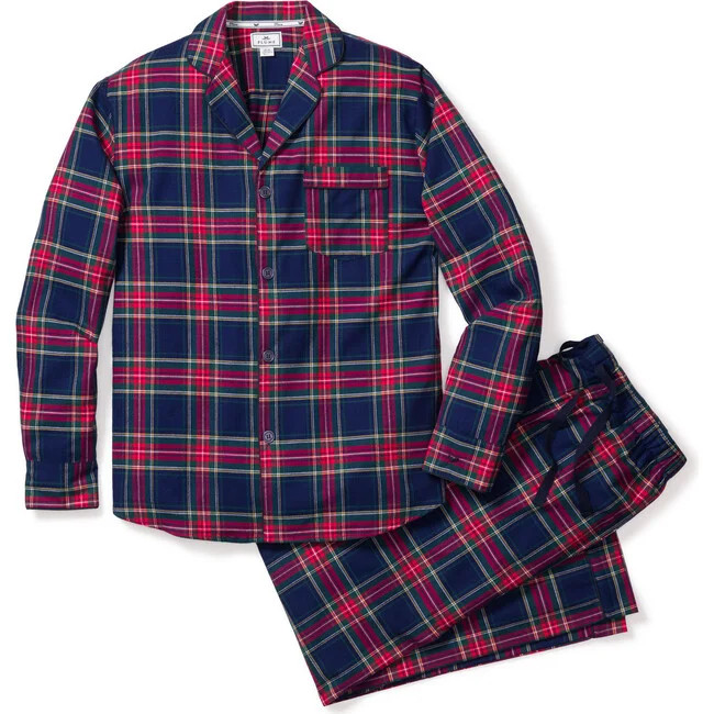 Petite Plume | Men's Pajama Set, Windsor Tartan (Navy Blue, Size Large) | Maisonette | Maisonette
