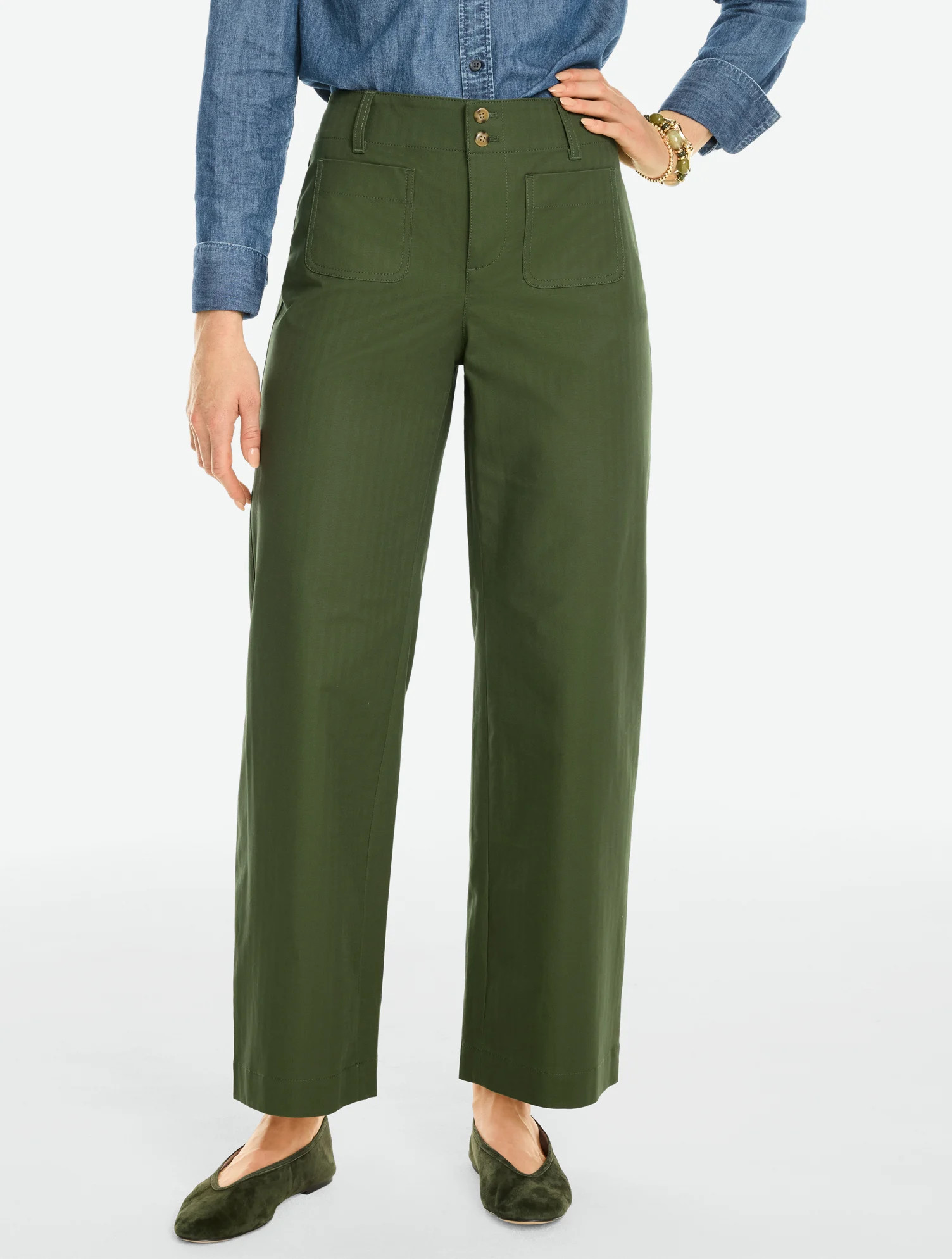 Stretch Knit Herringbone Wide Ankle Pants - Deep Forest - 18 Talbots | Talbots