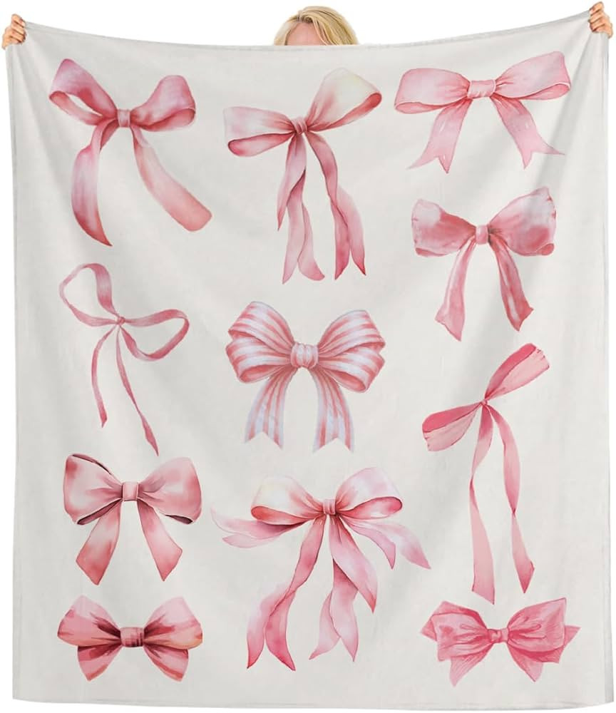 Bow Throw Blanket,Pink Preppy Blanket Gifts for Women Teen Girls,Coquette Room Sofa Decor,Flannel... | Amazon (US)